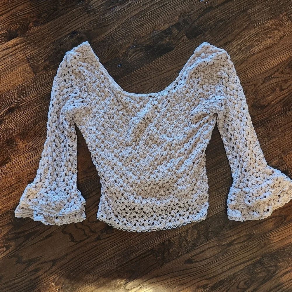 Free People Crocheted Scoop Neck Bell Sleeve Top size small